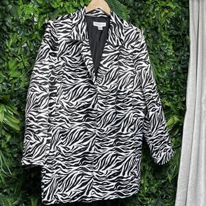 Y2K DANILLO Blazer 18W Black White Animal‎ Print Jacket Mob Wife Separates 2579